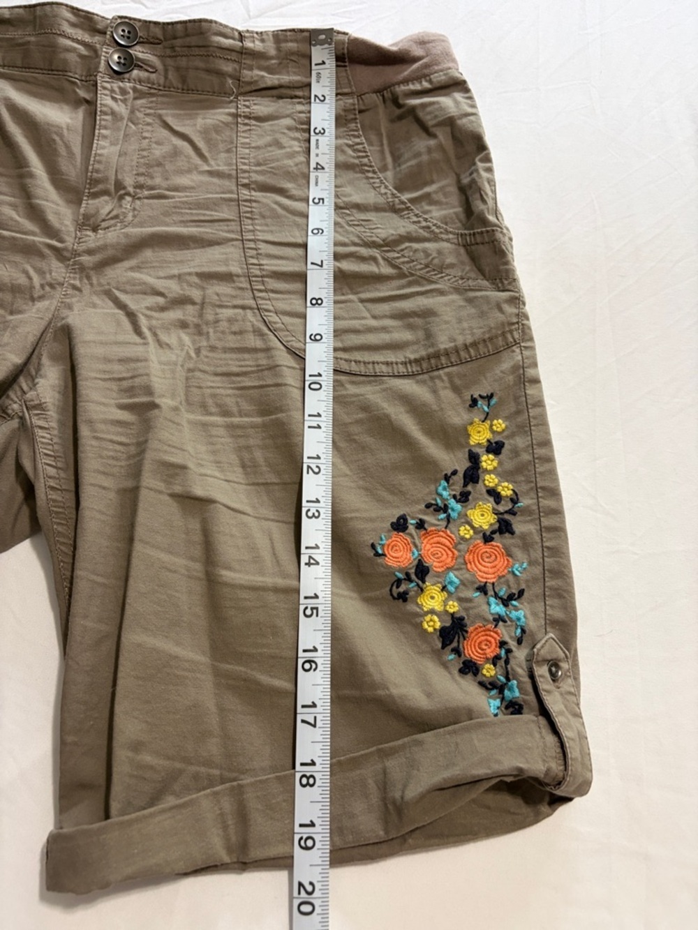 Cato Olive Green Embroidered Women’s Bermuda Shorts - Picture 5 of 9